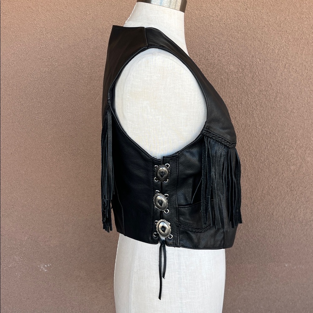 Fashion by Rose Black Leather Fringe Vest - Picture 2 of 9